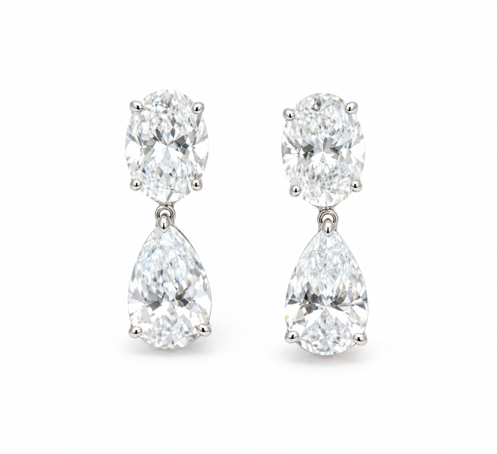 Oval and Pear Articulating Lab Diamond Earrings 3.14 CTs