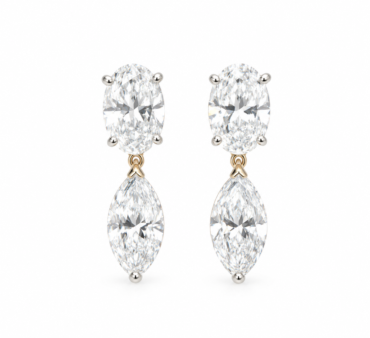 14k Oval and Marquise Articulating Lab Diamond Drop Earrings, 3.03cts