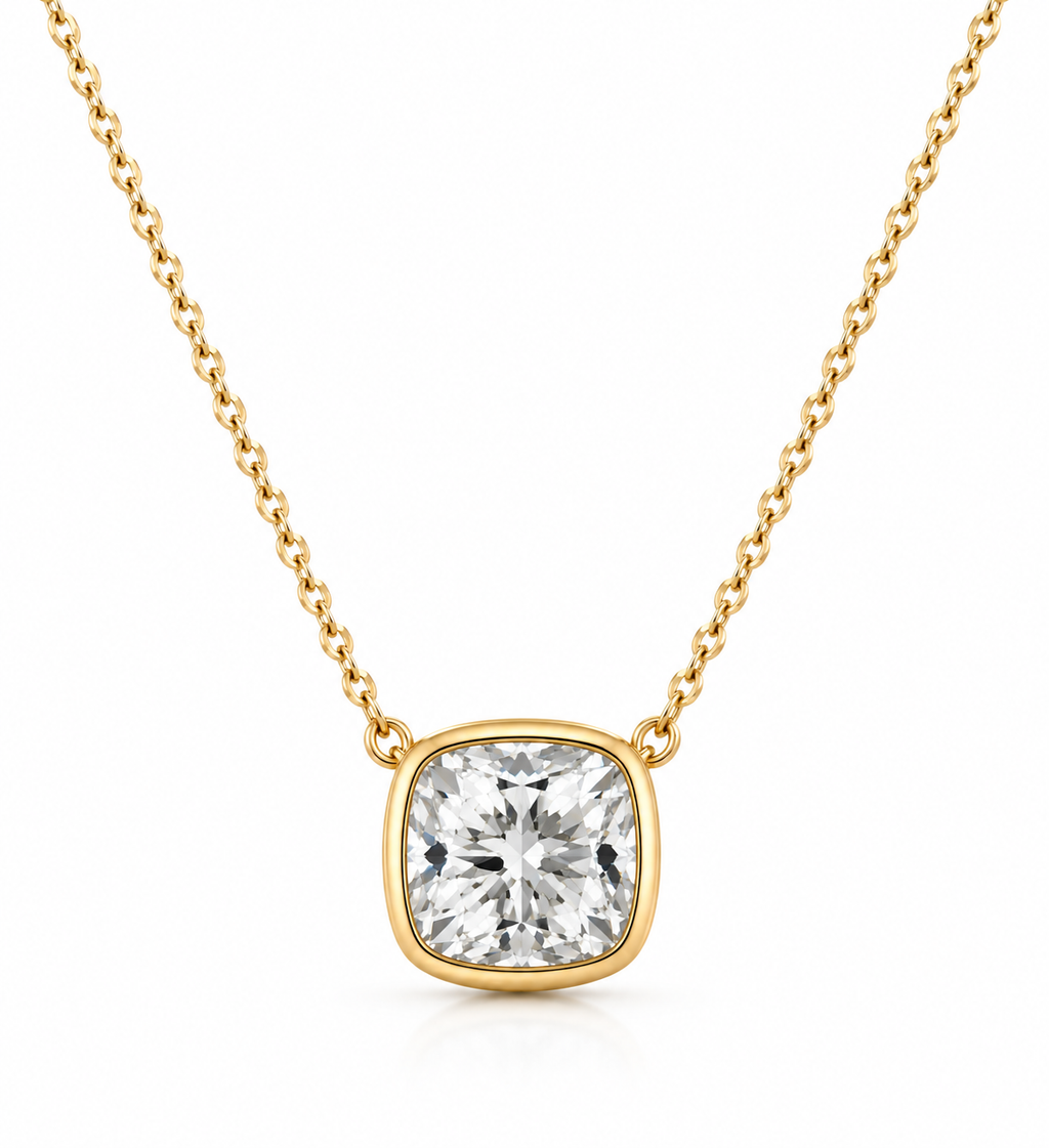 Blair Bezel Set Cushion Lab Diamond Necklace 1 CT