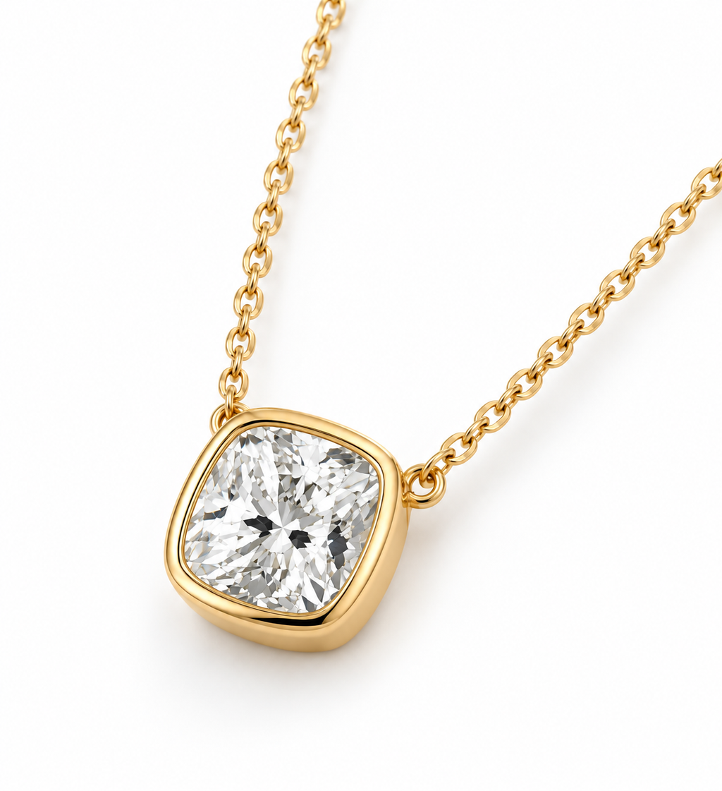 Blair Bezel Set Cushion Lab Diamond Necklace 1 CT