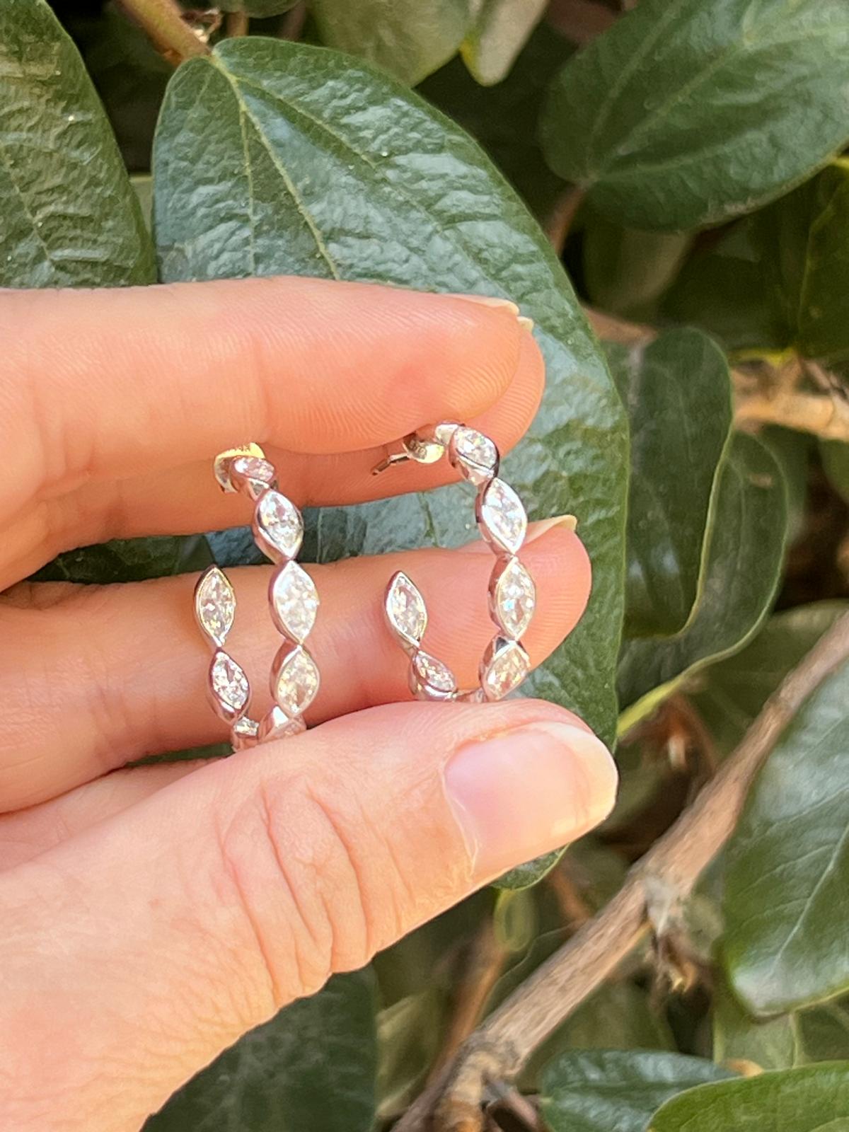 Marquise Inside Out Lab Diamond Hoop Earrings  3.21 CTs