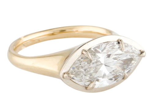 Georgian Set East West -  Lab Grown Diamond Ring - Marquise Shape