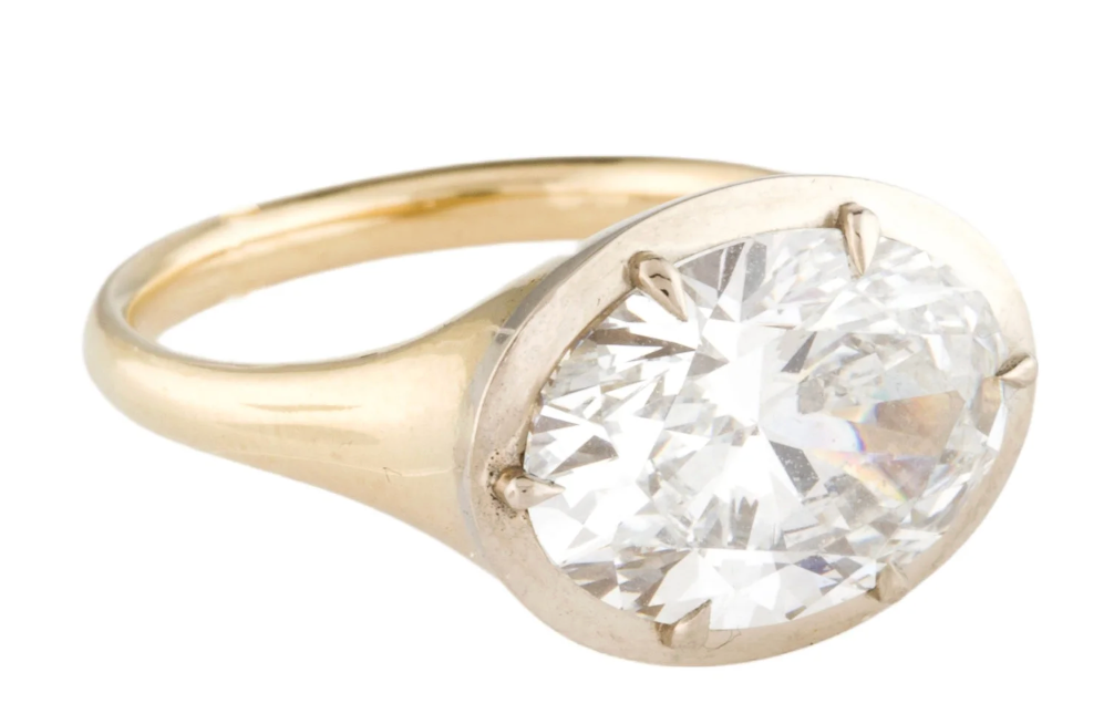 Georgian Set East West -  Lab Grown Diamond Ring - Oval Shape