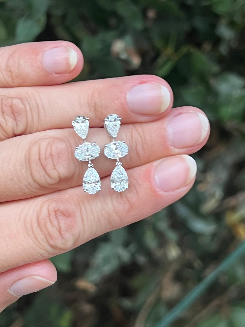 14k WG Pear and Oval Lab Diamond Drop Earrings, 4.17cts