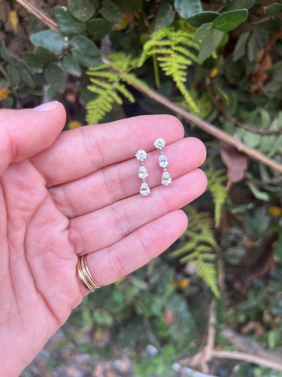 Round and Pear Shaped Diamond Drop Stud Earrings